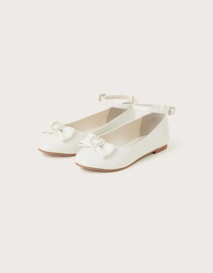 Monsoon Tilla Heart Ballet Flats Ivory Children Partywear
