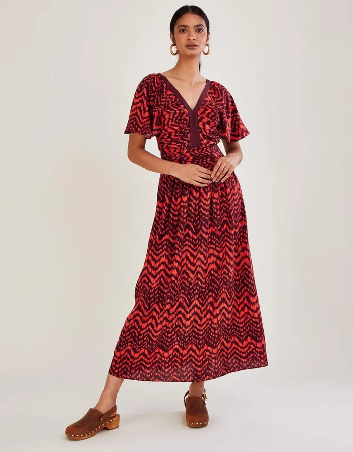 Monsoon VNeck ZigZag Animal Print Dress Red Women Casualwear
