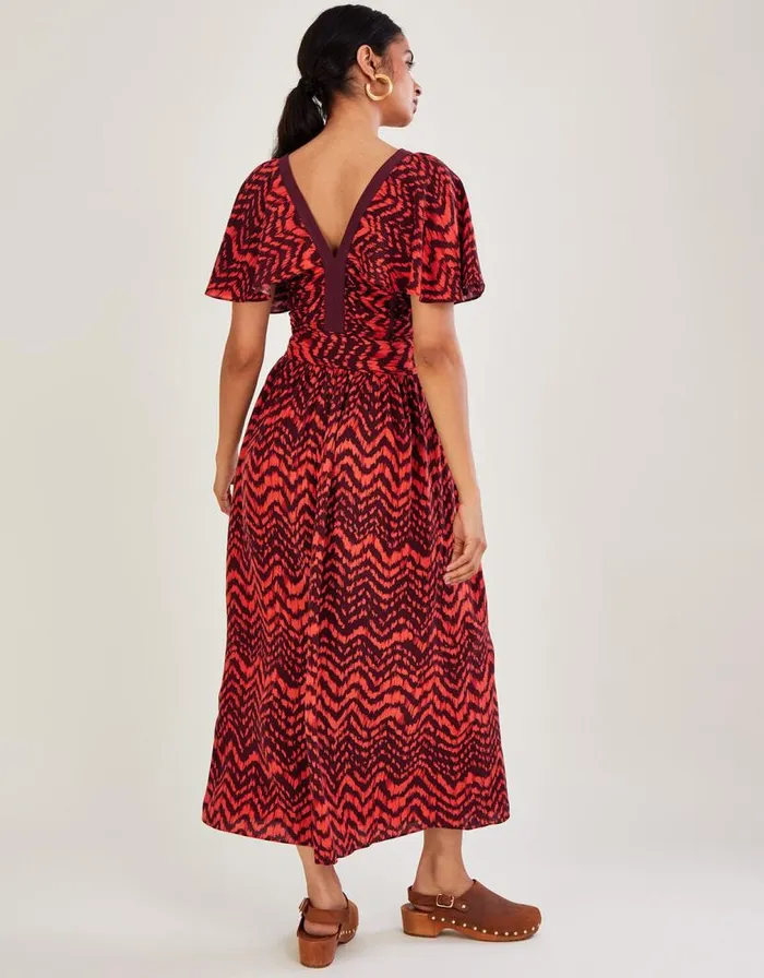 Monsoon VNeck ZigZag Animal Print Dress Red Women Casualwear Monsoon VNeck ZigZag Animal Print Dress Red Women Casualwear