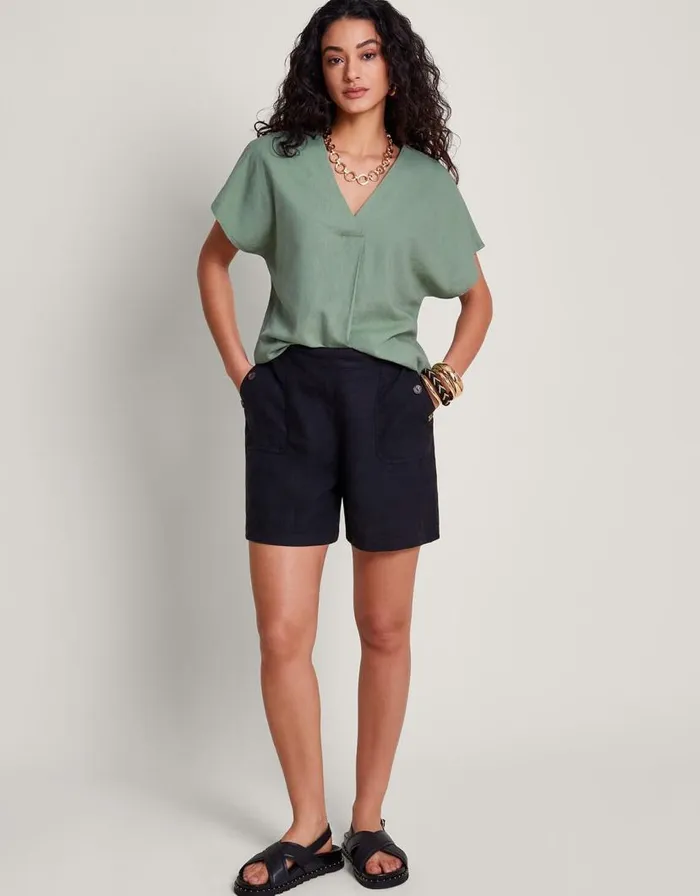 Monsoon Viola VNeck Pintuck TShirt Green Women Tops and Blouses