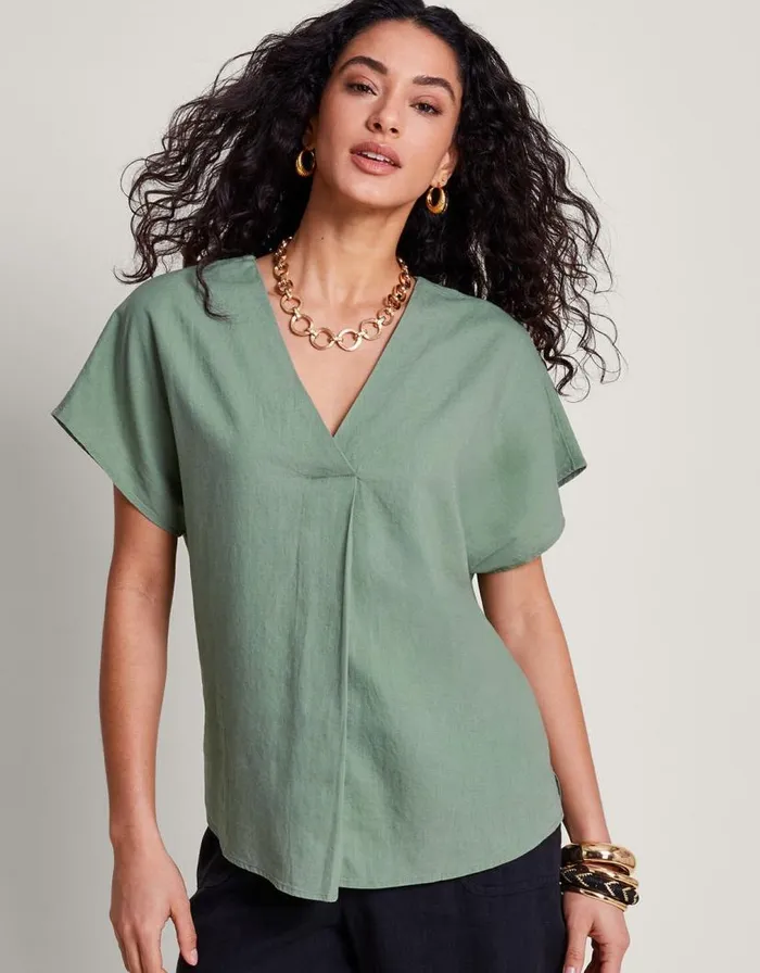Monsoon Viola VNeck Pintuck TShirt Green Women Tops and Blouses Monsoon Viola VNeck Pintuck TShirt Green Women Tops and Blouses