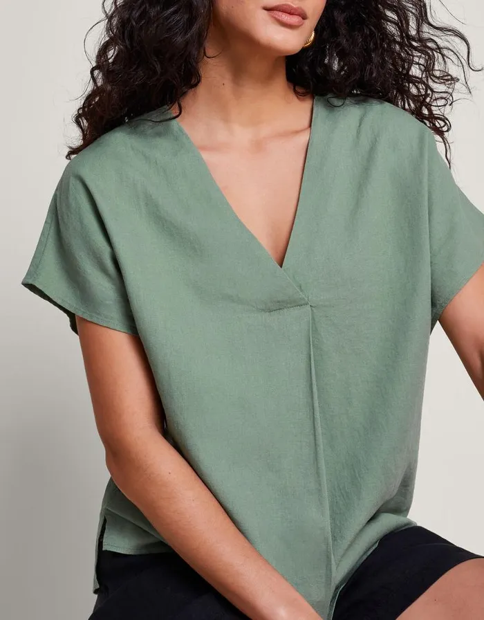 Monsoon Viola VNeck Pintuck TShirt Green Women Tops and Blouses Monsoon Viola VNeck Pintuck TShirt Green Women Tops and Blouses