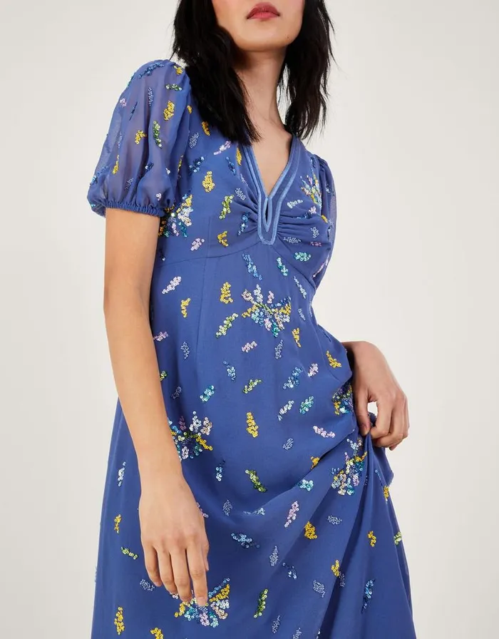 Monsoon Zena Sequin Tea Dress Blue Women Occasionwear Monsoon Zena Sequin Tea Dress Blue Women Occasionwear