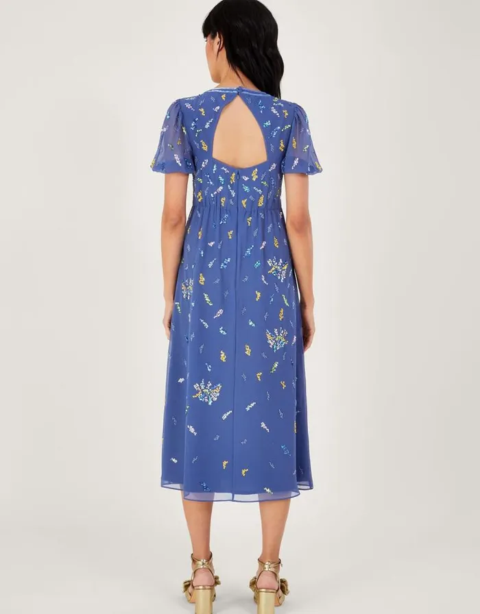 Monsoon Zena Sequin Tea Dress Blue Women Occasionwear Monsoon Zena Sequin Tea Dress Blue Women Occasionwear