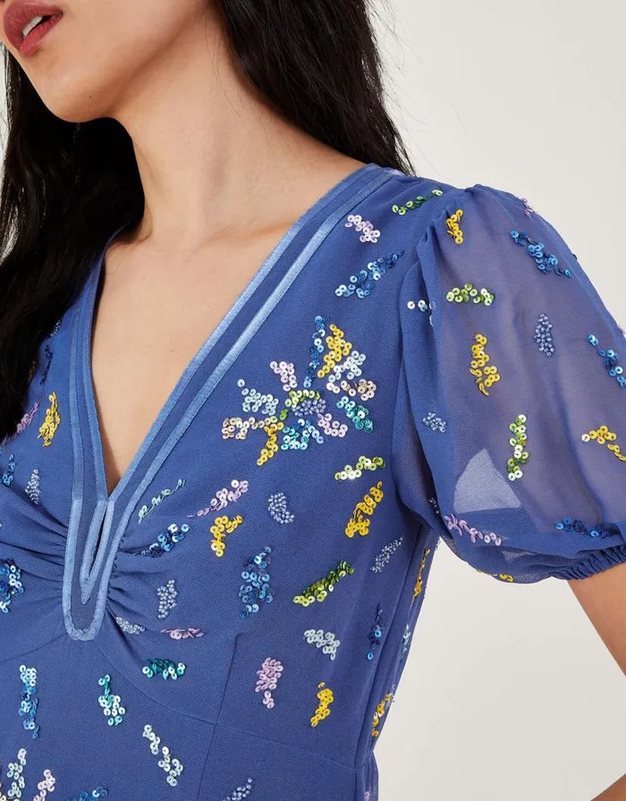 Monsoon Zena Sequin Tea Dress Blue Women Occasionwear Monsoon Zena Sequin Tea Dress Blue Women Occasionwear