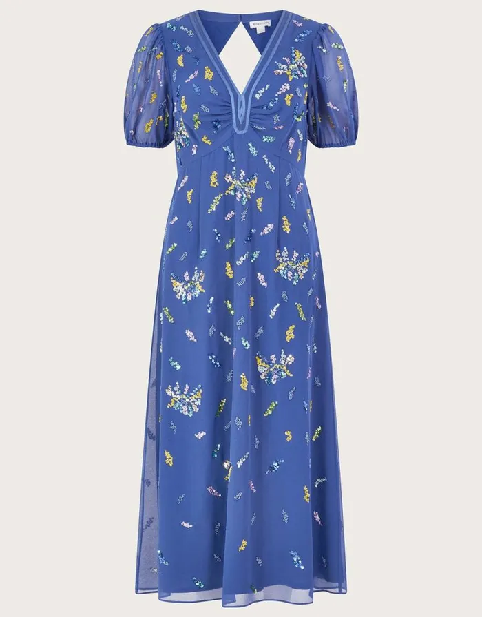 Monsoon Zena Sequin Tea Dress Blue Women Occasionwear Monsoon Zena Sequin Tea Dress Blue Women Occasionwear
