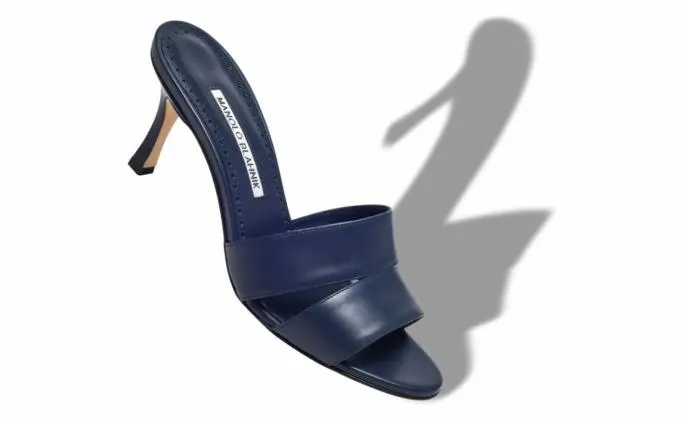 Mules Women Manolo Blahnik IACOPONavy Blue Calf Leather Open Toe Mules