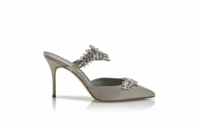 Mules Women Manolo Blahnik LURUMGrey Satin Crystal Embellished Mules Mules Women Manolo Blahnik LURUMGrey Satin Crystal Embellished Mules