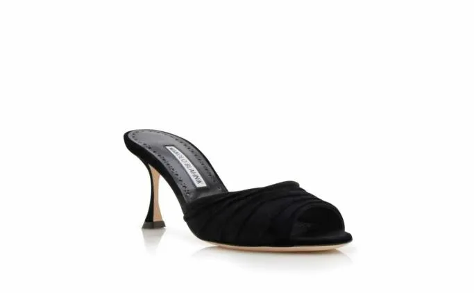 Mules Women Manolo Blahnik PIRUABlack Suede Ruched Open Toe Mules Mules Women Manolo Blahnik PIRUABlack Suede Ruched Open Toe Mules