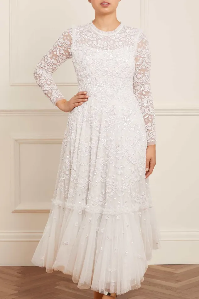 Needle and Thread Alina Sequin Ankle Gown White Women Embellished Dresses