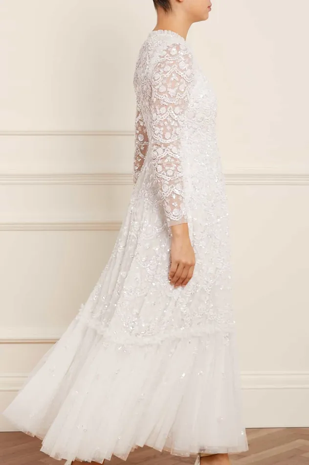 Needle and Thread Alina Sequin Ankle Gown White Women Embellished Dresses