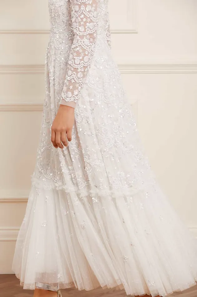 Needle and Thread Alina Sequin Ankle Gown White Women Embellished Dresses