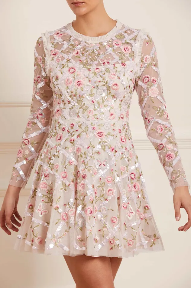 Needle and Thread Athena Rose Micro Mini Dress Champagne Women Embellished Dresses Needle and Thread Athena Rose Micro Mini Dress Champagne Women Embellished Dresses