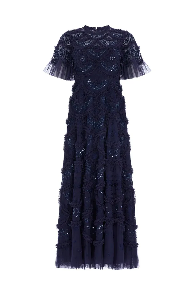 Needle and Thread Carmen Ruffle Ankle Gown Blue Women Embroidered Dresses