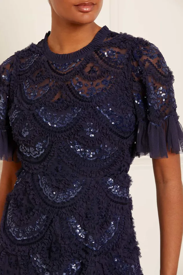 Needle and Thread Carmen Ruffle Ankle Gown Blue Women Embroidered Dresses