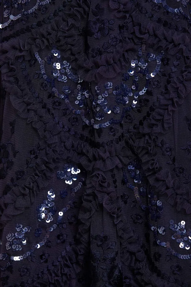 Needle and Thread Carmen Ruffle Ankle Gown Blue Women Embroidered Dresses