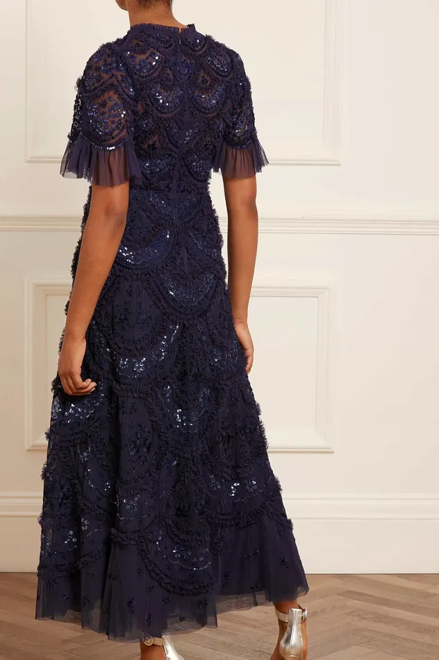 Needle and Thread Carmen Ruffle Ankle Gown Blue Women Embroidered Dresses