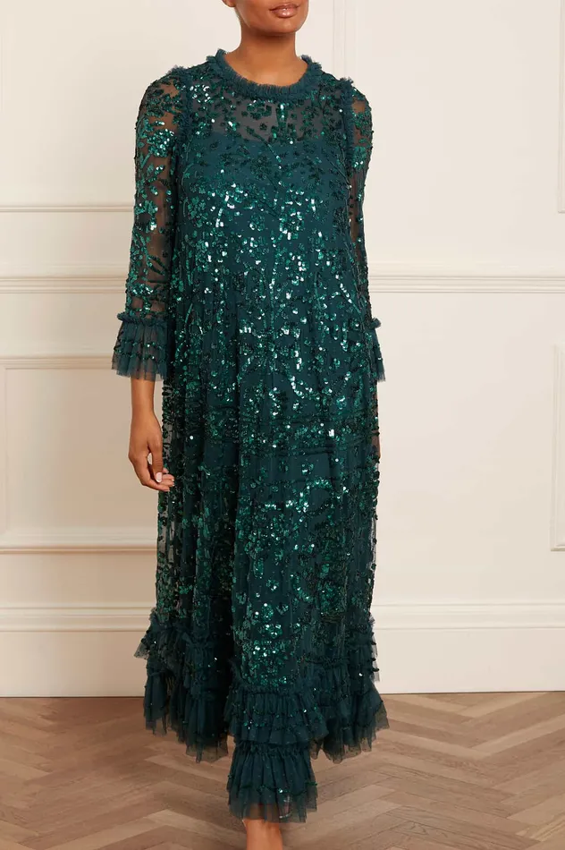 Needle and Thread Celia Long Sleeve Ankle Gown Green Women Embellished Dresses Needle and Thread Celia Long Sleeve Ankle Gown Green Women Embellished Dresses