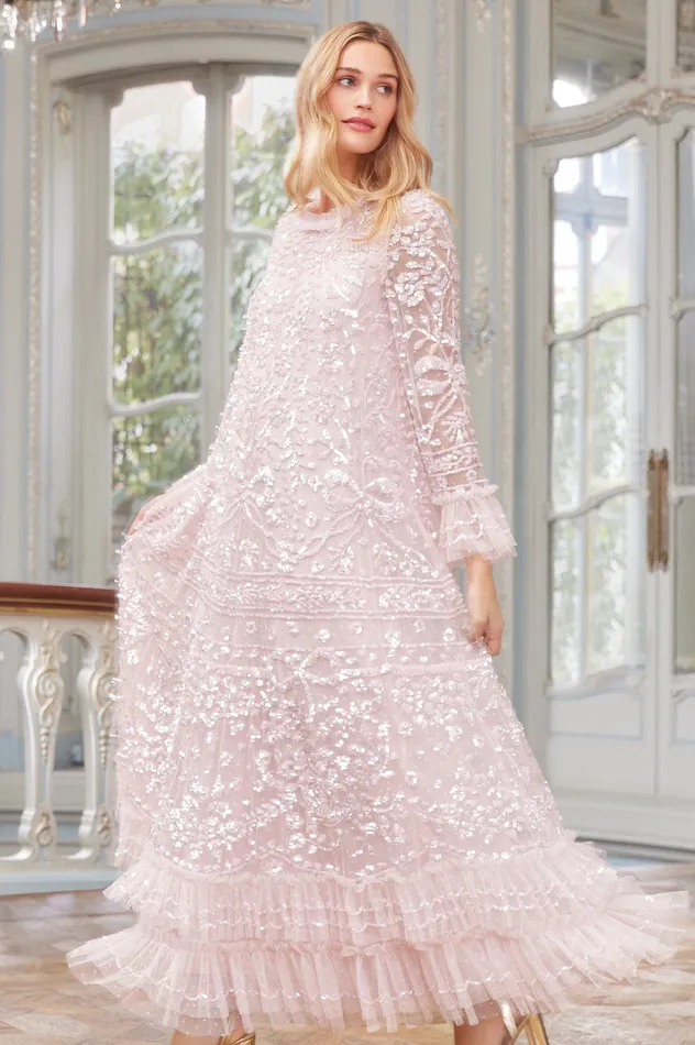 Needle and Thread Celia Long Sleeve Ankle Gown Pink Women Embellished Dresses Needle and Thread Celia Long Sleeve Ankle Gown Pink Women Embellished Dresses