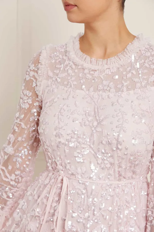 Needle and Thread Celia Long Sleeve Ankle Gown Pink Women Embellished Dresses