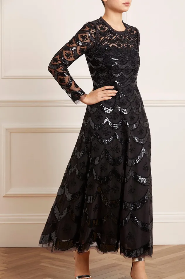 Needle and Thread Fifi Long Sleeve Ankle Gown Black Women Exclusives