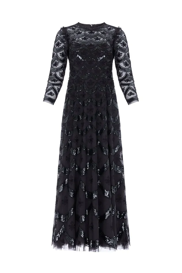 Needle and Thread Fifi Long Sleeve Ankle Gown Black Women Exclusives