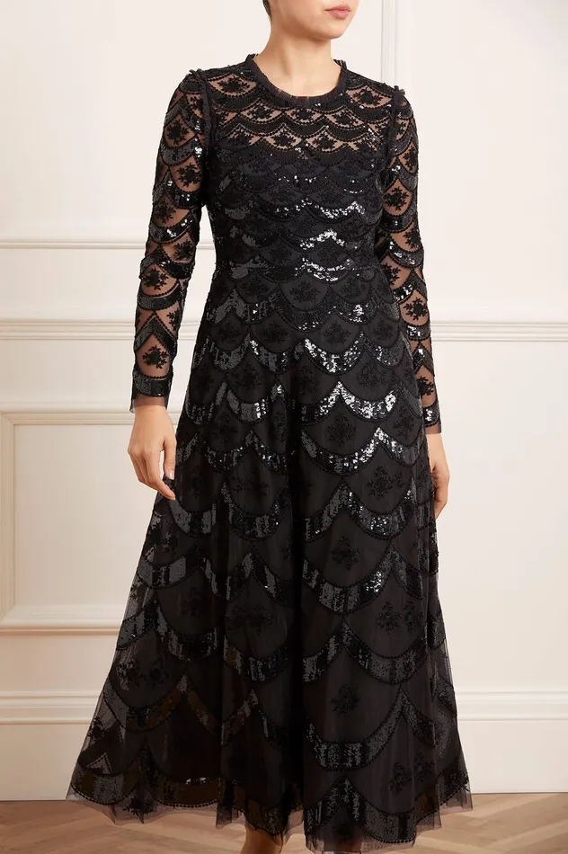 Needle and Thread Fifi Long Sleeve Ankle Gown Black Women Exclusives