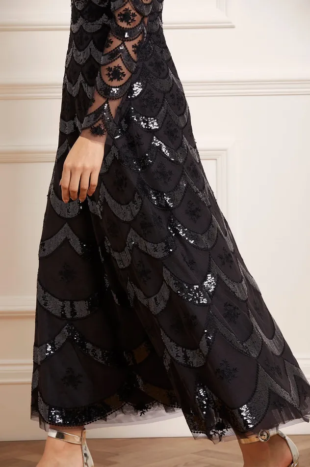 Needle and Thread Fifi Long Sleeve Ankle Gown Black Women Exclusives