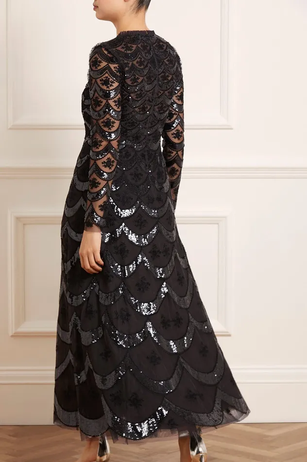 Needle and Thread Fifi Long Sleeve Ankle Gown Black Women Exclusives