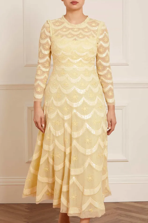 Needle and Thread Fifi Long Sleeve Ankle Gown Yellow Women Embellished Dresses Needle and Thread Fifi Long Sleeve Ankle Gown Yellow Women Embellished Dresses