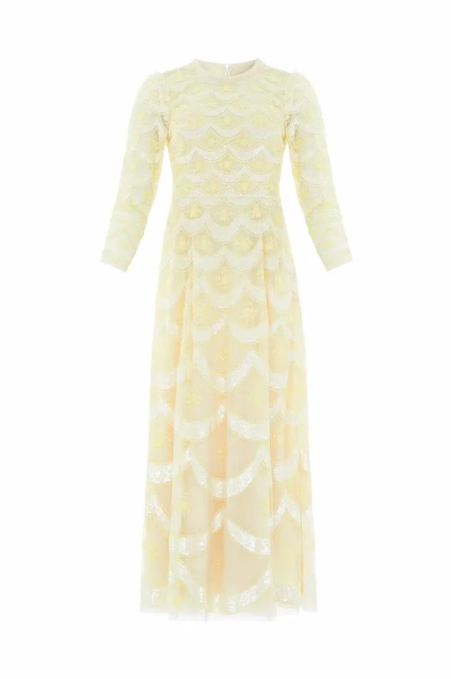 Needle and Thread Fifi Long Sleeve Ankle Gown Yellow Women Embellished Dresses