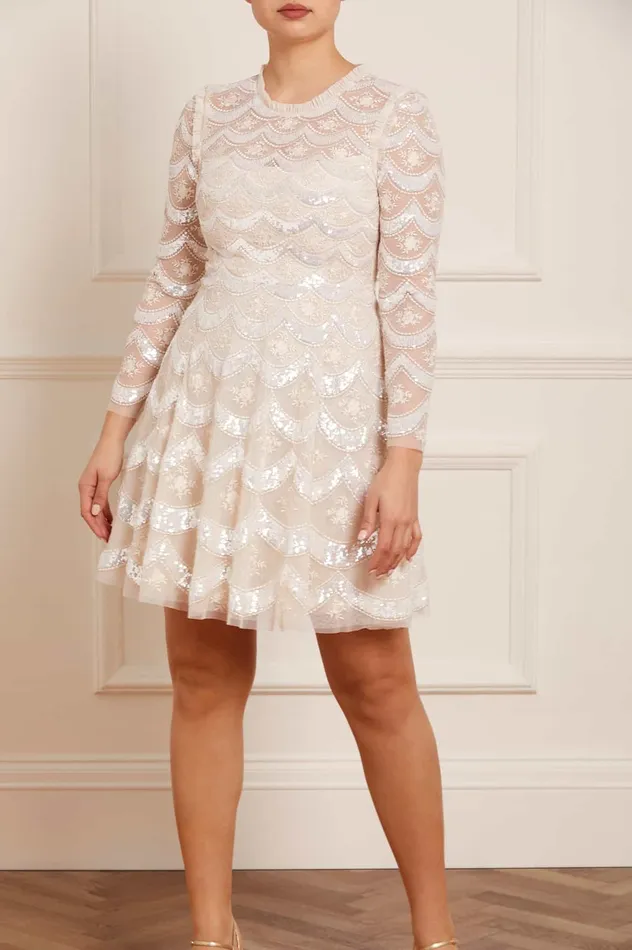 Needle and Thread Fifi Long Sleeve Mini Dress Champagne Women Embellished Dresses Needle and Thread Fifi Long Sleeve Mini Dress Champagne Women Embellished Dresses