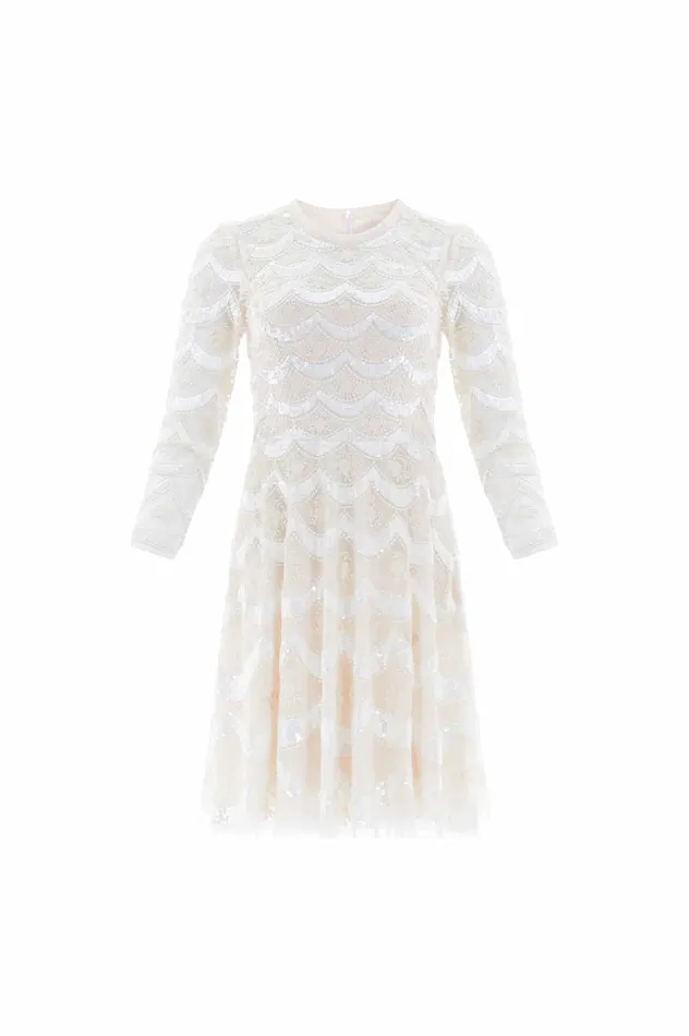 Needle and Thread Fifi Long Sleeve Mini Dress Champagne Women Embellished Dresses