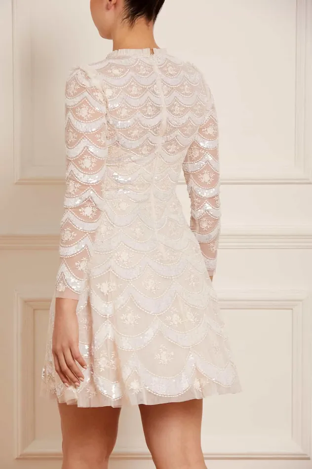 Needle and Thread Fifi Long Sleeve Mini Dress Champagne Women Embellished Dresses