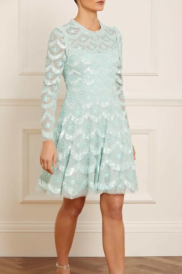 Needle and Thread Fifi Long Sleeve Mini Dress Green Women Embellished Dresses Needle and Thread Fifi Long Sleeve Mini Dress Green Women Embellished Dresses