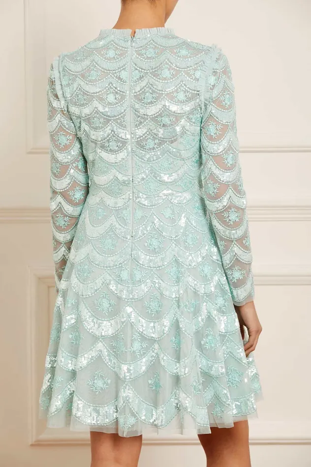 Needle and Thread Fifi Long Sleeve Mini Dress Green Women Embellished Dresses