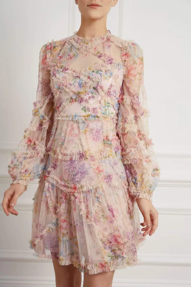 Needle and Thread Floral Diamond Ruffle Dress Multi Women Printed Dresses