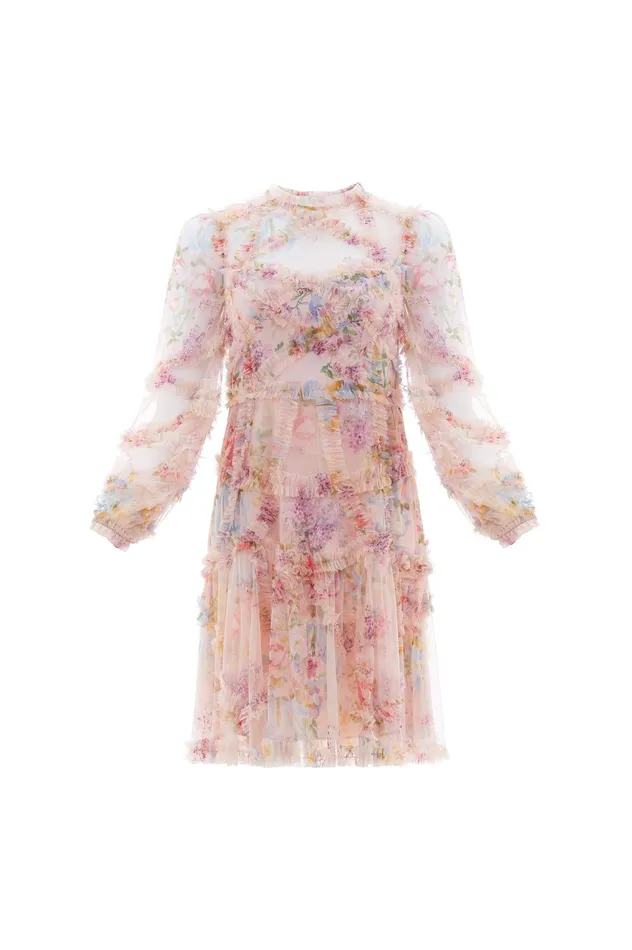 Needle and Thread Floral Diamond Ruffle Dress Multi Women Printed Dresses