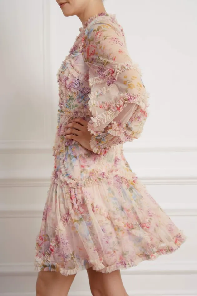 Needle and Thread Floral Diamond Ruffle Dress Multi Women Printed Dresses