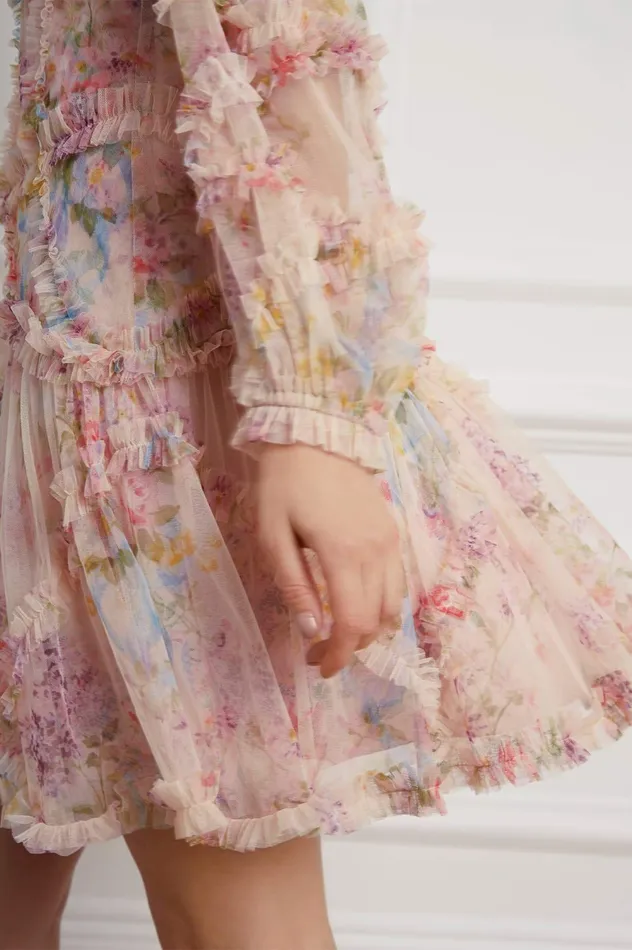 Needle and Thread Floral Diamond Ruffle Dress Multi Women Printed Dresses