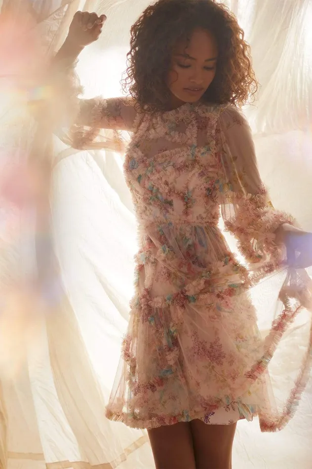 Needle and Thread Floral Diamond Ruffle Dress Multi Women Printed Dresses