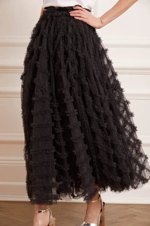 Needle and Thread Florence Ruffle Ankle Skirt Black Women Skirts