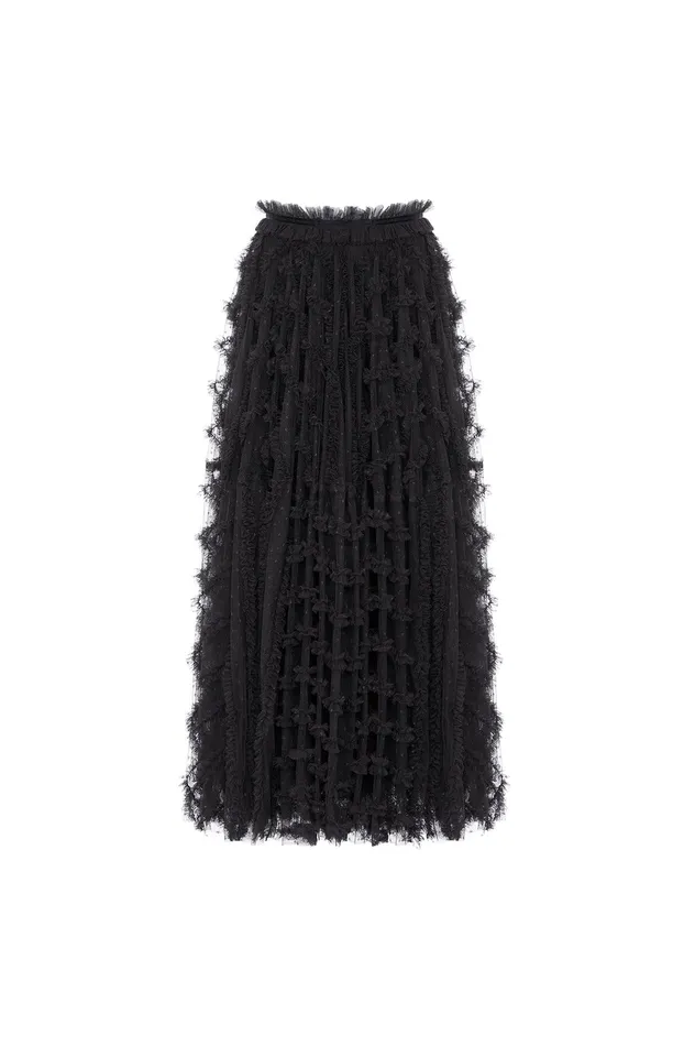 Needle and Thread Florence Ruffle Ankle Skirt Black Women Skirts