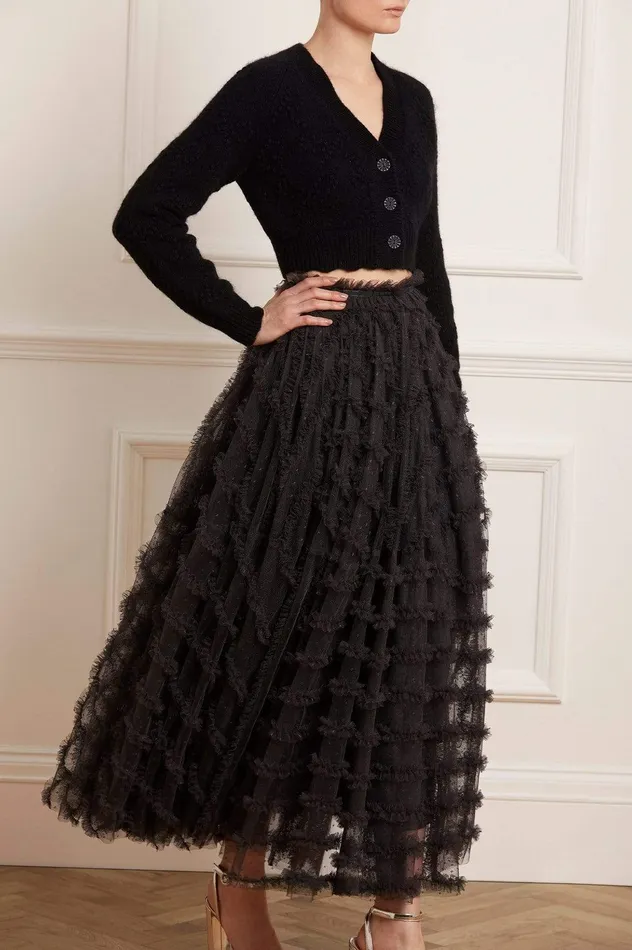 Needle and Thread Florence Ruffle Ankle Skirt Black Women Skirts