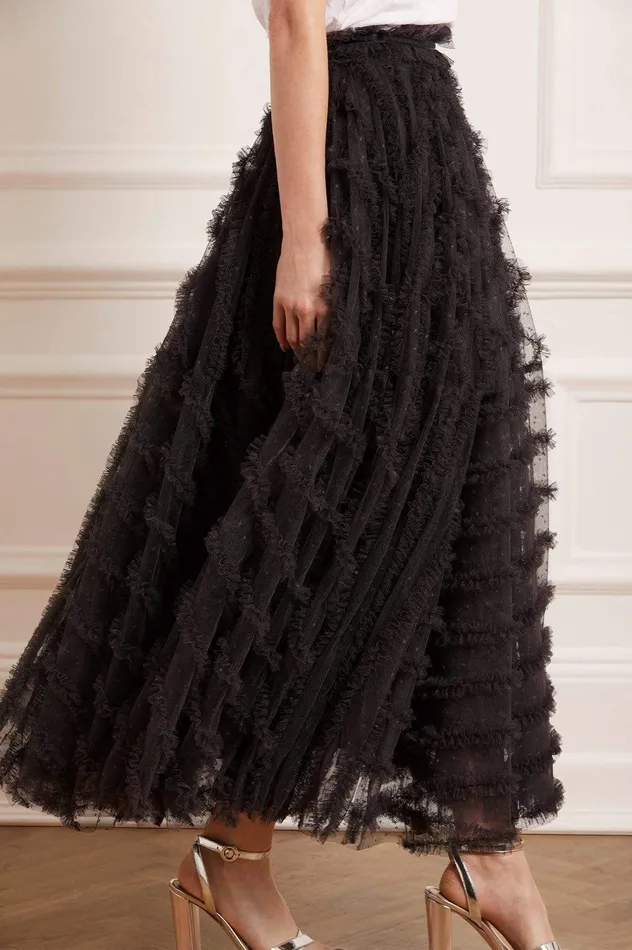 Needle and Thread Florence Ruffle Ankle Skirt Black Women Skirts