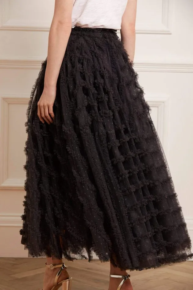 Needle and Thread Florence Ruffle Ankle Skirt Black Women Skirts