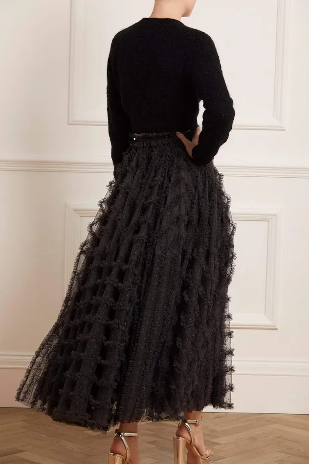 Needle and Thread Florence Ruffle Ankle Skirt Black Women Skirts