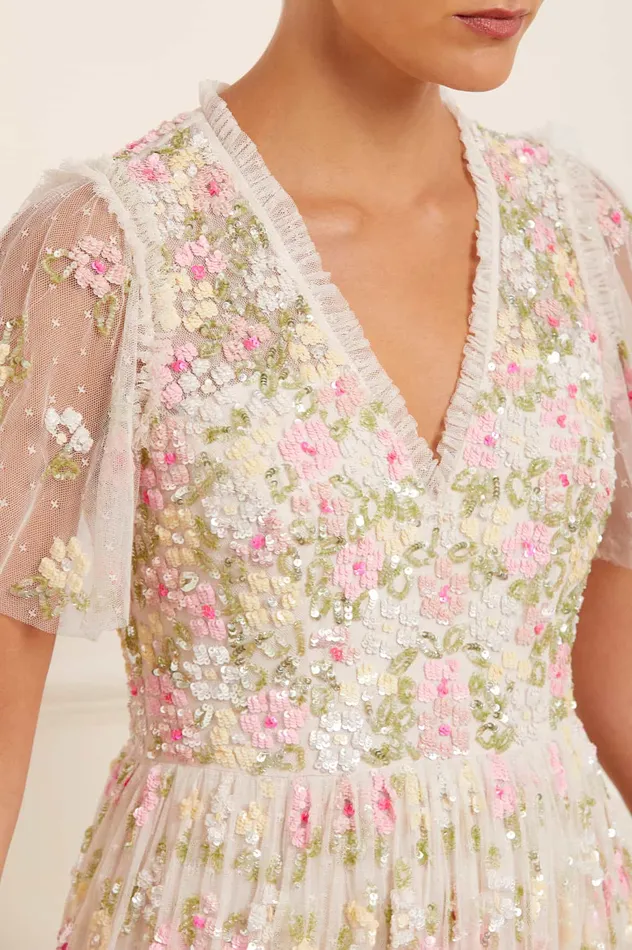 Needle and Thread Freesia Shimmer VNeck Gown Champagne Women Embellished Dresses Needle and Thread Freesia Shimmer VNeck Gown Champagne Women Embellished Dresses