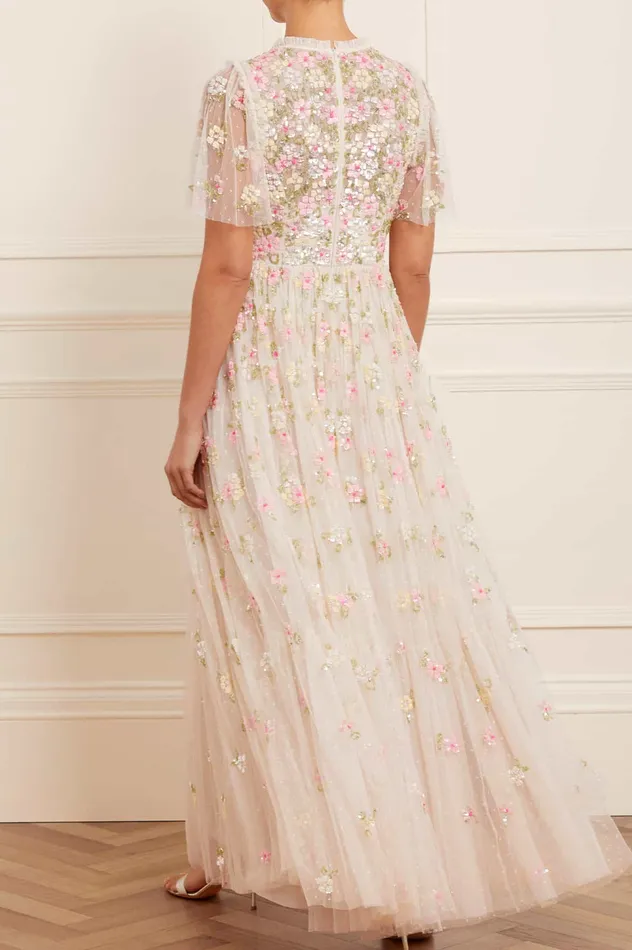 Needle and Thread Freesia Shimmer VNeck Gown Champagne Women Embellished Dresses Needle and Thread Freesia Shimmer VNeck Gown Champagne Women Embellished Dresses