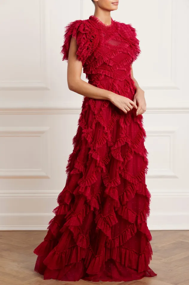 Needle and Thread Genevieve Ruffle Gown Red Women Evening Dresses